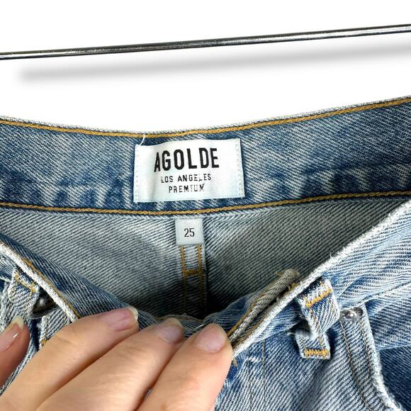 Agolde 90's Mid-Rise Fall Out Loose Fit Distressed Straight High Rise Denim Jean - Picture 9 of 10